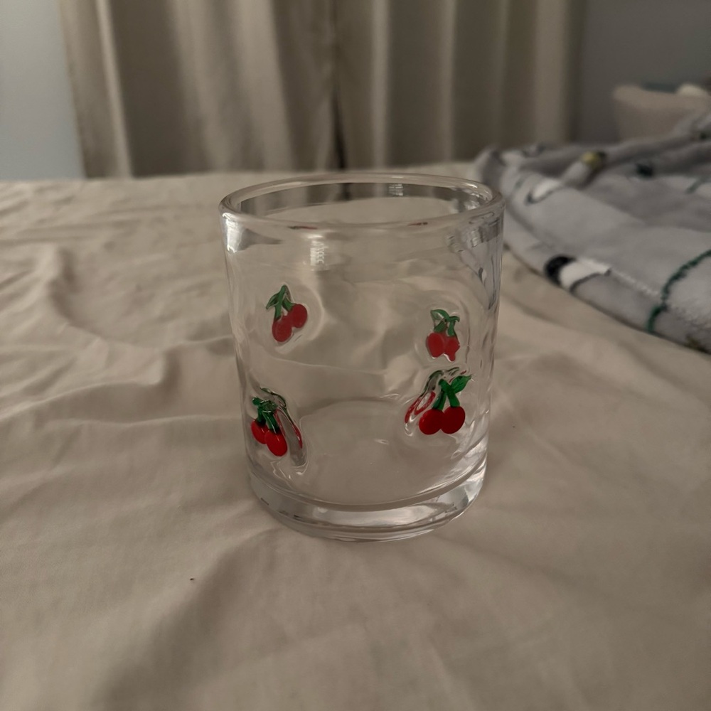 Cherry Design Clear Glass Cup.